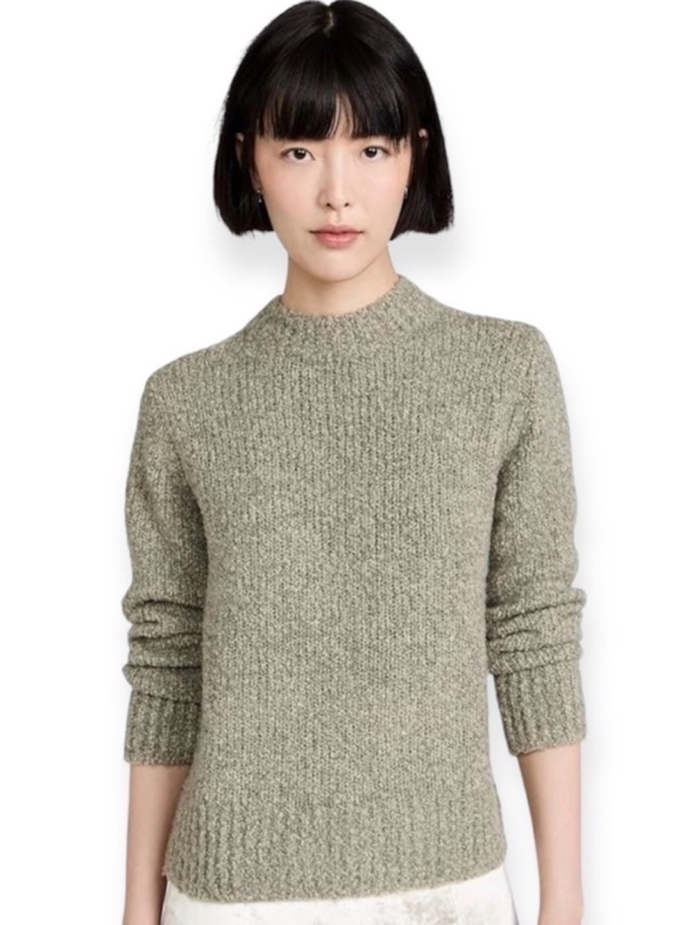 Vince Womens Textured Mock Neck Wool Cashmere Silk-Blend Sweater Heather Green M